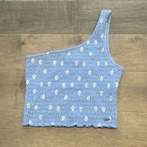 Hollister Blue Floral Cropped One-Shoulder Top